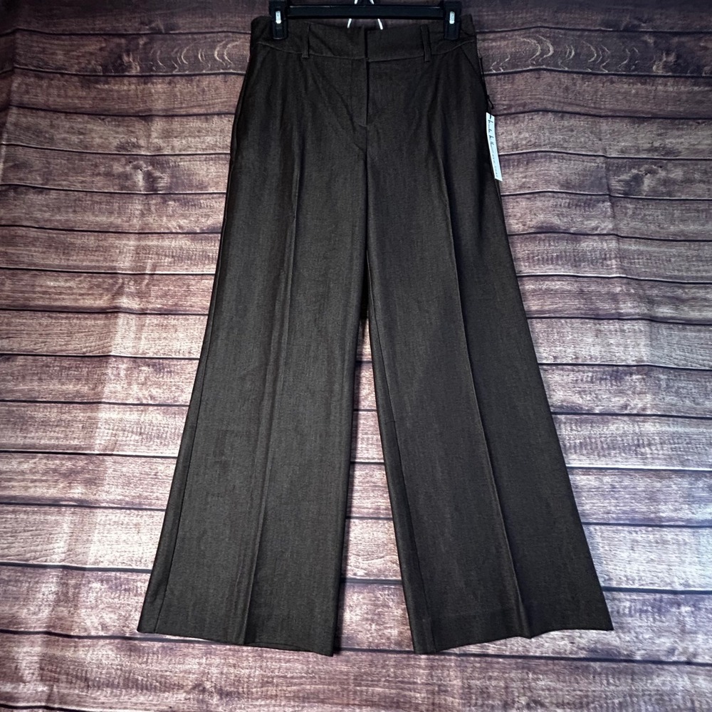 Nicole Miller New York Womens Mid-Rise Wide Leg Pants Bronze Brown Sz 12 NWT